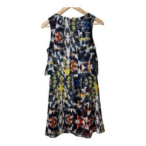 1.state Abstract Print Dress Sleeveless Pockets Medium Split Back Black